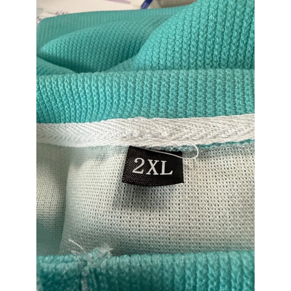 Oversized Turquoise Henley With Black Cat Print & Button Neck Size 2XL - Picture 4 of 5